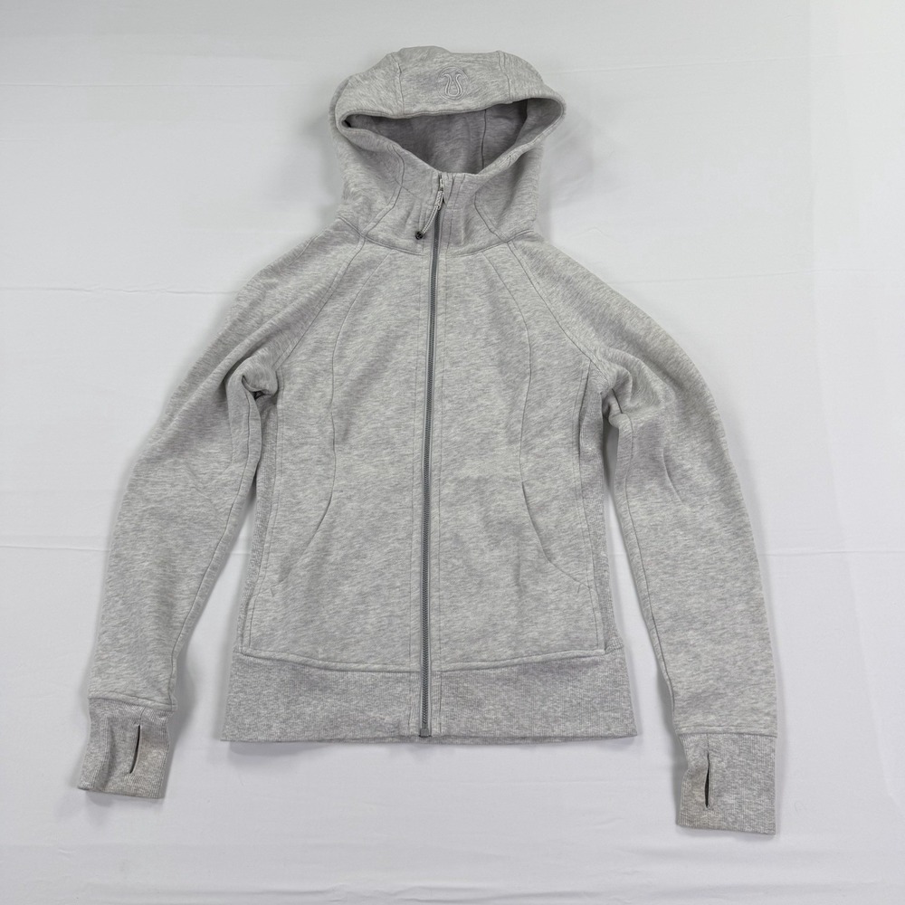 Lululemon Scuba Full Zip Hoodie Women's Size 6 Heathered Light Gray Thumbholes